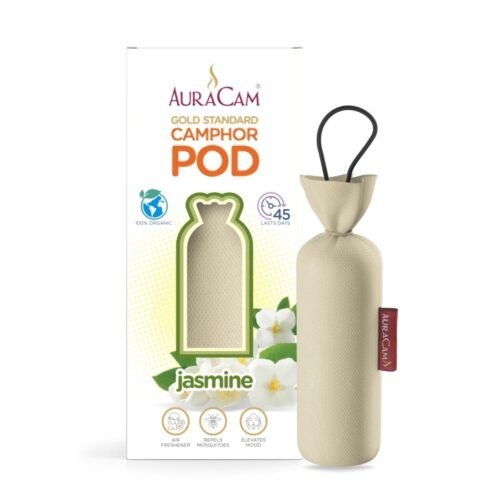 AuraCam Gold Standard Camphor Pod/Camphor Cone (Jasmine) - Set of 2 - Camphor Pod Air freshener For Room, Car, Bathroom, Office & Toilet | Long-Lasting Camphor Cone for Home