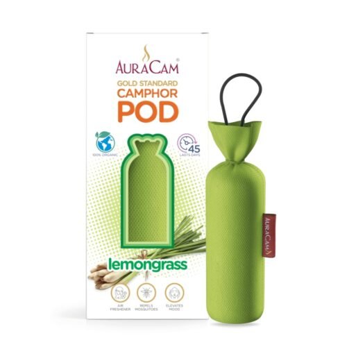 AuraCam Gold Standard Camphor Pod/Camphor Cone (Lemongrass) - Set of 2 - Camphor Pod Air freshener For Room, Car, Bathroom, Office & Toilet | Long-Lasting Camphor Cone for Home
