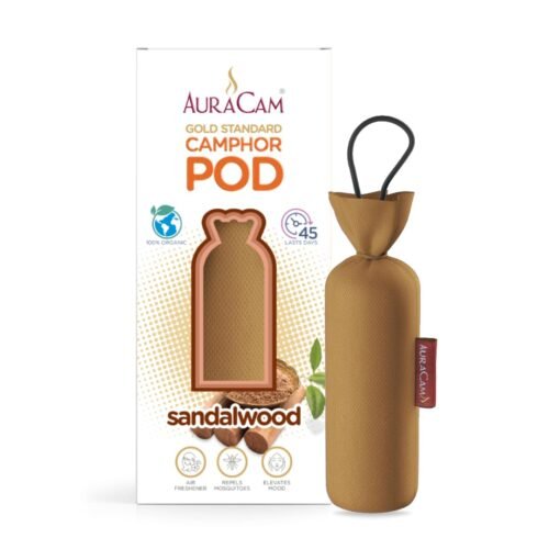 AuraCam Gold Standard Camphor Pod/Camphor Cone (Sandalwood) - Set of 2 - Camphor Pod Air freshener For Room, Car, Bathroom, Office & Toilet | Long-Lasting Camphor Cone for Home