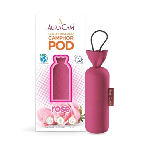 AuraCam Gold Standard Camphor Pod/Camphor Cone (Rose) - Set of 2 - Camphor Pod Air freshener For Room, Car, Bathroom, Office & Toilet | Long-Lasting Camphor Cone for Home