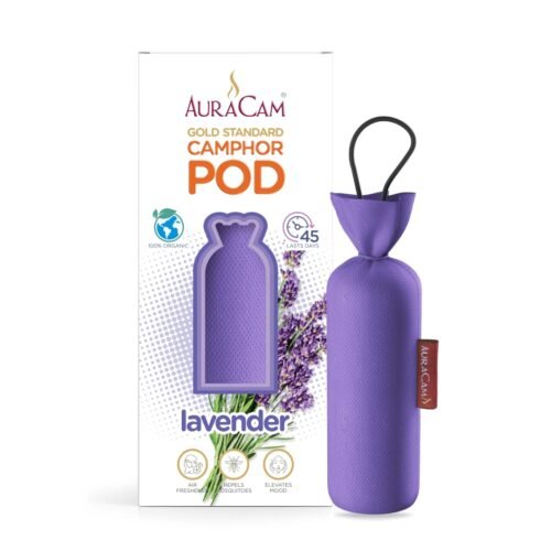AuraCam Gold Standard Camphor Pod/Camphor Cone (Lavender) - Set of 2 - Camphor Pod Air freshener For Room, Car, Bathroom, Office & Toilet | Long-Lasting Camphor Cone for Home