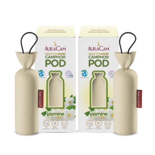 AuraCam Gold Standard Camphor Pod/Camphor Cone (Jasmine) - Set of 2 - Camphor Pod Air freshener For Room, Car, Bathroom, Office & Toilet | Long-Lasting Camphor Cone for Home