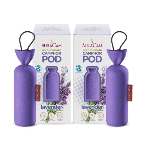 AuraCam Gold Standard Camphor Pod/Camphor Cone (Lavender) - Set of 2 - Camphor Pod Air freshener For Room, Car, Bathroom, Office & Toilet | Long-Lasting Camphor Cone for Home