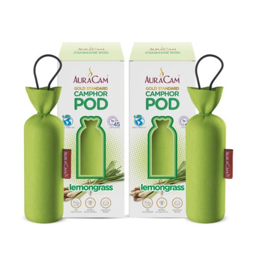 AuraCam Gold Standard Camphor Pod/Camphor Cone (Lemongrass) - Set of 2 - Camphor Pod Air freshener For Room, Car, Bathroom, Office & Toilet | Long-Lasting Camphor Cone for Home