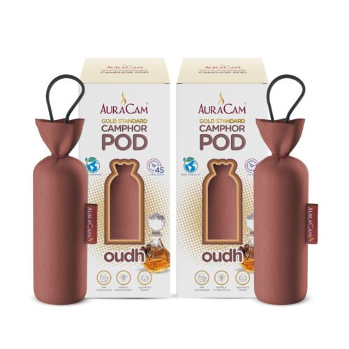 AuraCam Gold Standard Camphor Pod/Camphor Cone (Oudh) - Set of 2 - Camphor Pod Air freshener For Room, Car, Bathroom, Office & Toilet | Long-Lasting Camphor Cone for Home