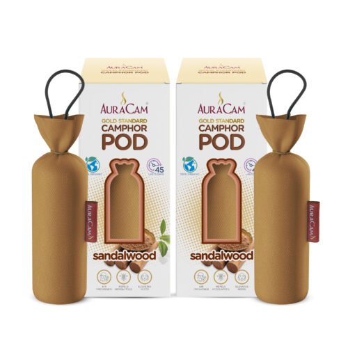 AuraCam Gold Standard Camphor Pod/Camphor Cone (Sandalwood) - Set of 2 - Camphor Pod Air freshener For Room, Car, Bathroom, Office & Toilet | Long-Lasting Camphor Cone for Home