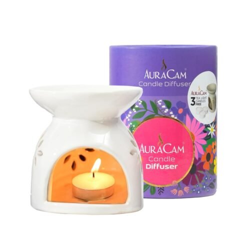 AuraCam Ceramic Diffuser/Essential Oil Diffuser with Tea Light Candle - Pack of 1 | Ceramic Oil Diffuser/Essential Oil Burner/Aroma Diffuser for Home, Office & Toilets