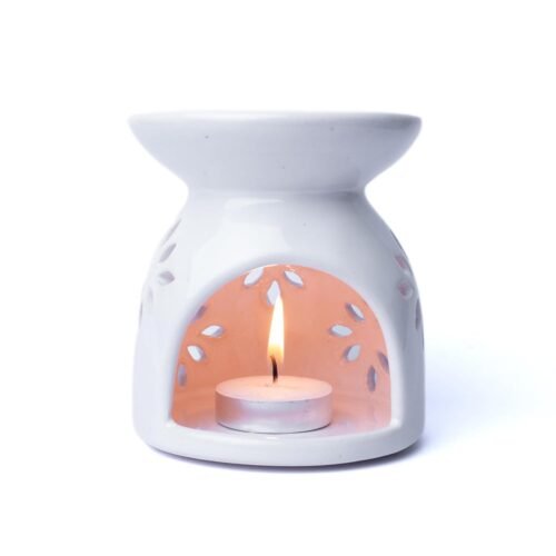 Ceramic Essential Oil Diffuser with Tea Light Candle – Pack of 1 (White)
