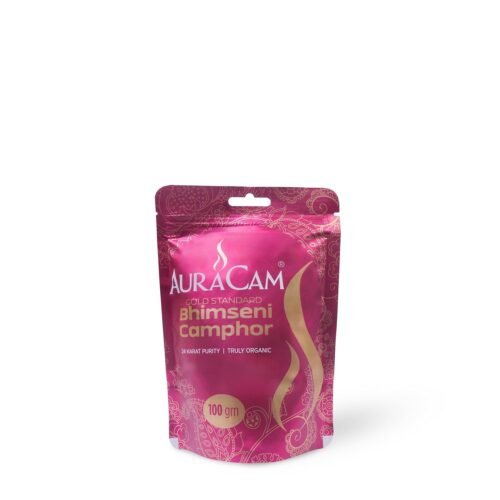 AuraCam Pure Bhimseni Camphor Pouch for Pooja, Hawan | Aromatic Kapooram | 100% Pure & Natural Pacha Kapur for Pooja | Bhimseni Pouch (100 gm Pack of 1)