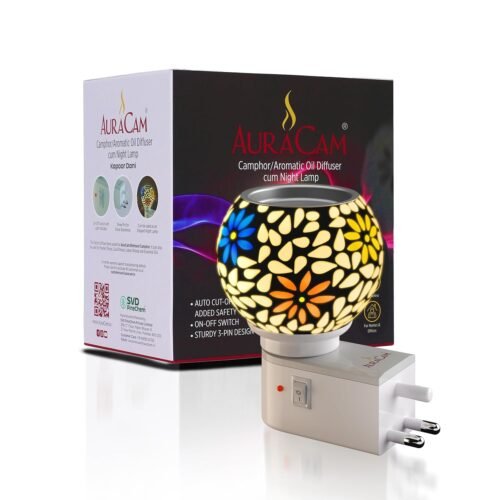 AuraCam Camphor Night Lamp Electric Diffuser | Essential Oil Diffuser | Auto Cut- Off for Added Safety | On-Off Switch | Sturdy 3 PinDesign | for Kapoor Dani Stand Home, Office, Bedroom (Pack of 1)