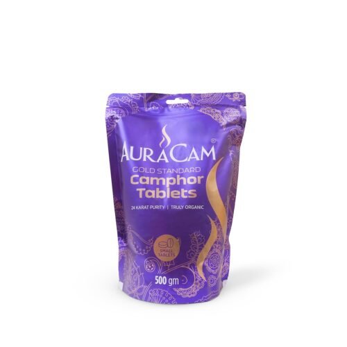 AuraCam Gold Standard Pure Camphor Tablets Pouch for Puja, Meditation, Spirituality | Aromatic Kapooram Tablets | 100% Pure Kapur Tablets Pouch (Small, Pack of 1, 500 g)