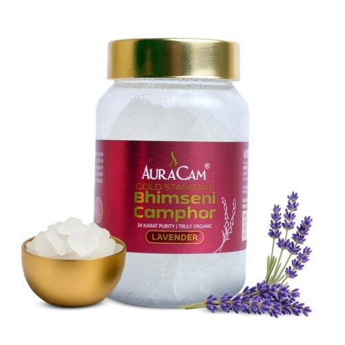 AuraCam Gold Standard Bhimseni Camphor - 100 GMS/Camphor for Pooja/100% Pure Brass Kapoor/Aromatic for Pooja, Meditation, Havan, Room Freshener/Pure & Natural Pacha Kapoor (Lavender Flavour, 100 gm)
