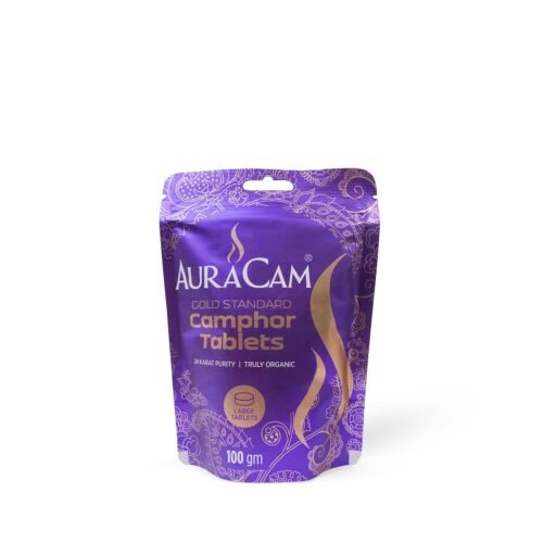 AuraCam Gold Standard Pure Camphor Tablets Pouch for Puja, Meditation, Spirituality | Aromatic Kapooram Camphor Pouch (Large, Pack of 1, 100 g)