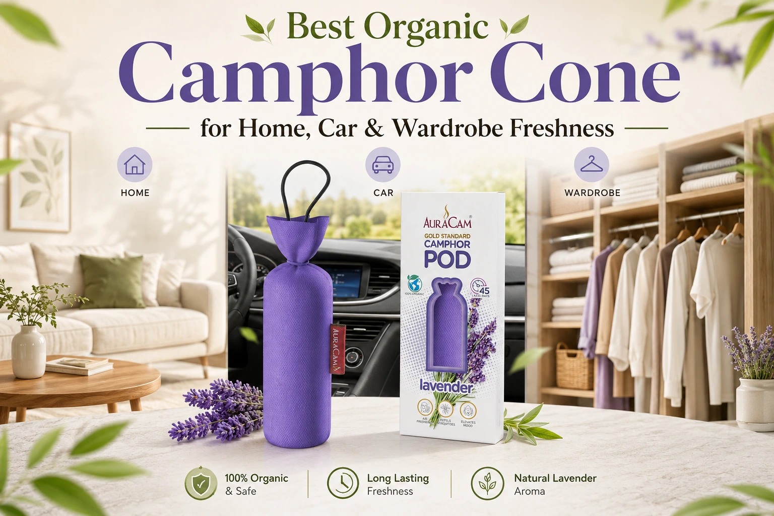 Organic Camphor Cone for Home & Car Freshness