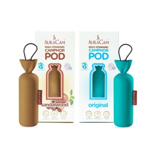 AuraCam Gold Standard Camphor Pod/Camphor Cone - 1 Original + 1 Sandalwood (Pack of 2)