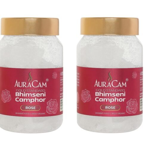 AuraCam Gold Standard Bhimseni Camphor - Rose Flavour, 100 gm (Pack of 2)