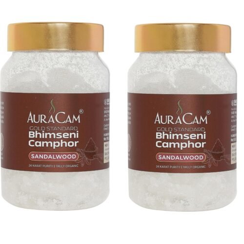 AuraCam Gold Standard Bhimseni Camphor - Sandalwood Fragrance, 100 gm (Pack of 2)