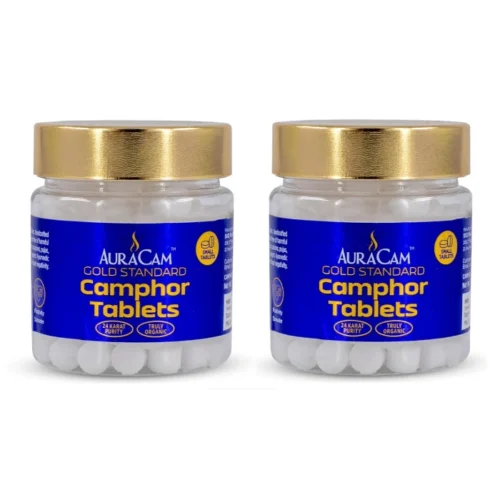 AuraCam Gold Standard Camphor Tablets for Puja - 50 Grams, Small (Pack of 2)
