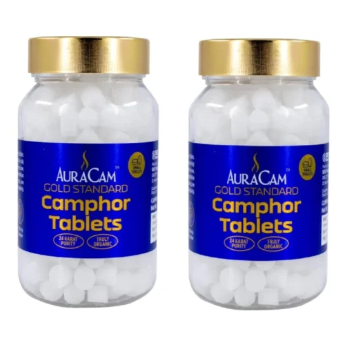AuraCam Gold Standard Camphor Tablets for Puja - Small, 100 Grams (Pack of 2)